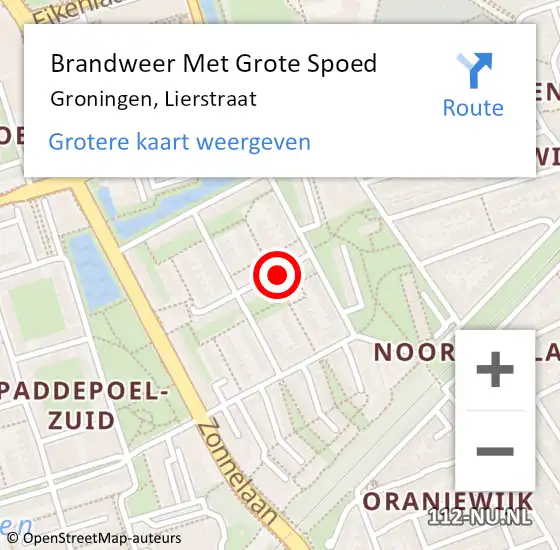 Locatie op kaart van de 112 melding: Brandweer Met Grote Spoed Naar Groningen, Lierstraat op 21 januari 2016 21:13