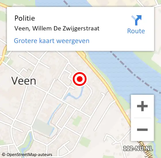 Locatie op kaart van de 112 melding: Politie Veen, Willem De Zwijgerstraat op 22 januari 2016 04:05