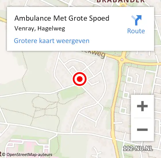 Locatie op kaart van de 112 melding: Ambulance Met Grote Spoed Naar Venray, Hagelweg op 4 december 2013 02:13