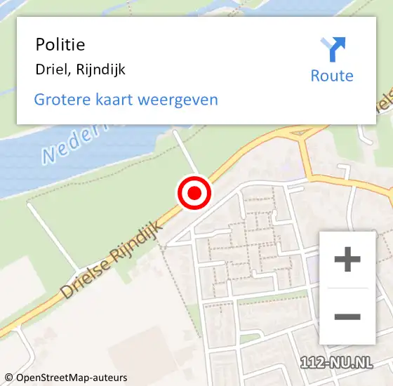 Locatie op kaart van de 112 melding: Politie Driel, Rijndijk op 22 januari 2016 09:14