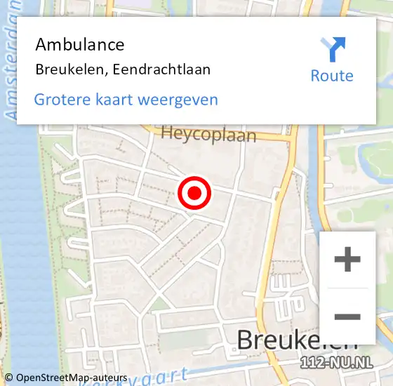 Locatie op kaart van de 112 melding: Ambulance Breukelen, Eendrachtlaan op 22 januari 2016 09:15