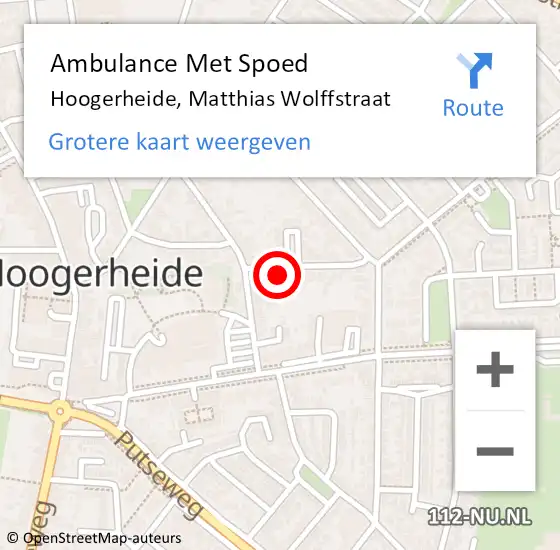 Locatie op kaart van de 112 melding: Ambulance Met Spoed Naar Hoogerheide, Matthias Wolffstraat op 22 januari 2016 09:36