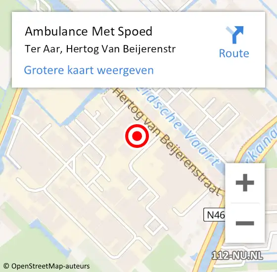 Locatie op kaart van de 112 melding: Ambulance Met Spoed Naar Ter Aar, Hertog Van Beijerenstr op 22 januari 2016 09:37