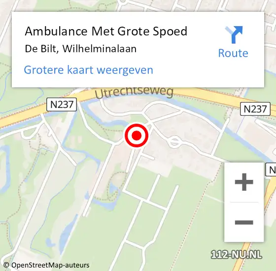 Locatie op kaart van de 112 melding: Ambulance Met Grote Spoed Naar De Bilt, Wilhelminalaan op 22 januari 2016 09:50