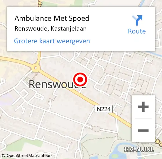 Locatie op kaart van de 112 melding: Ambulance Met Spoed Naar Renswoude, Kastanjelaan op 22 januari 2016 10:00