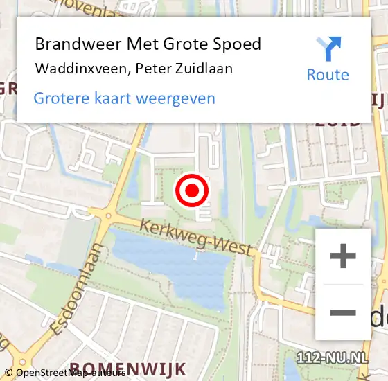 Locatie op kaart van de 112 melding: Brandweer Met Grote Spoed Naar Waddinxveen, Peter Zuidlaan op 22 januari 2016 10:49