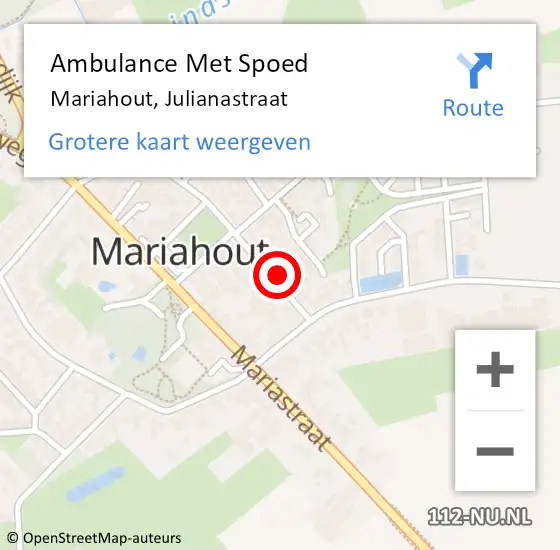 Locatie op kaart van de 112 melding: Ambulance Met Spoed Naar Mariahout, Julianastraat op 22 januari 2016 11:11