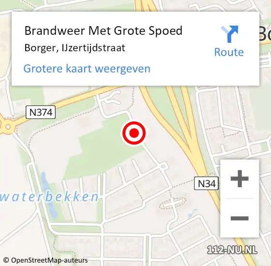 Locatie op kaart van de 112 melding: Brandweer Met Grote Spoed Naar Borger, IJzertijdstraat op 22 januari 2016 11:46