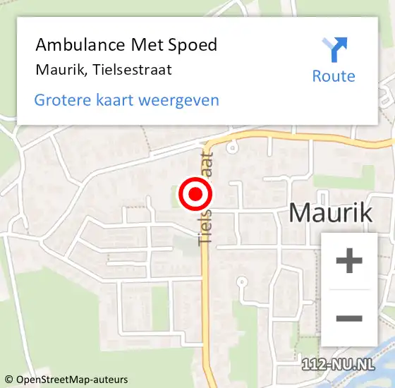 Locatie op kaart van de 112 melding: Ambulance Met Spoed Naar Maurik, Tielsestraat op 22 januari 2016 12:14