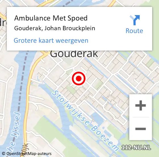 Locatie op kaart van de 112 melding: Ambulance Met Spoed Naar Gouderak, Johan Brouckplein op 4 december 2013 03:21