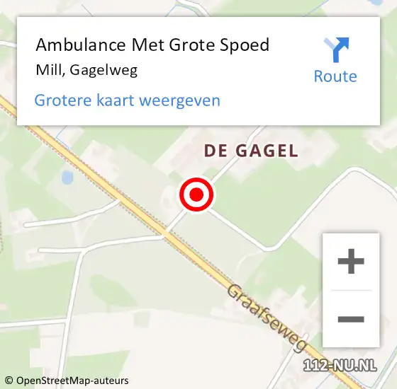 Locatie op kaart van de 112 melding: Ambulance Met Grote Spoed Naar Mill, Gagelweg op 22 januari 2016 13:55