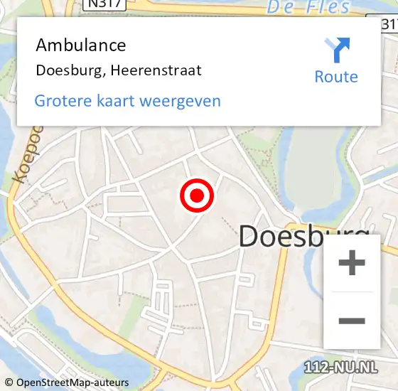 Locatie op kaart van de 112 melding: Ambulance Doesburg, Heerenstraat op 22 januari 2016 14:14