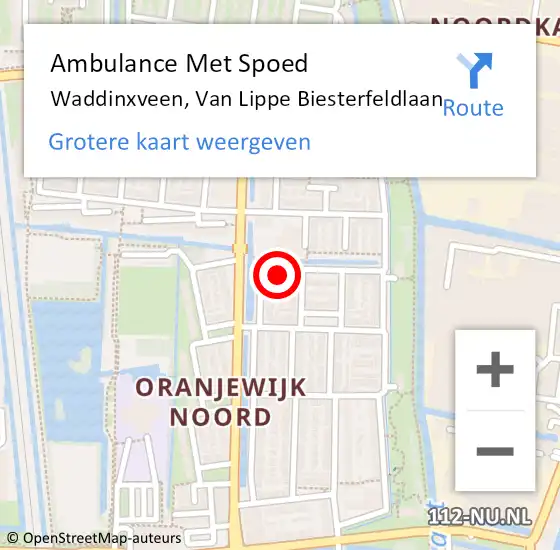 Locatie op kaart van de 112 melding: Ambulance Met Spoed Naar Waddinxveen, Van Lippe Biesterfeldlaan op 22 januari 2016 14:25