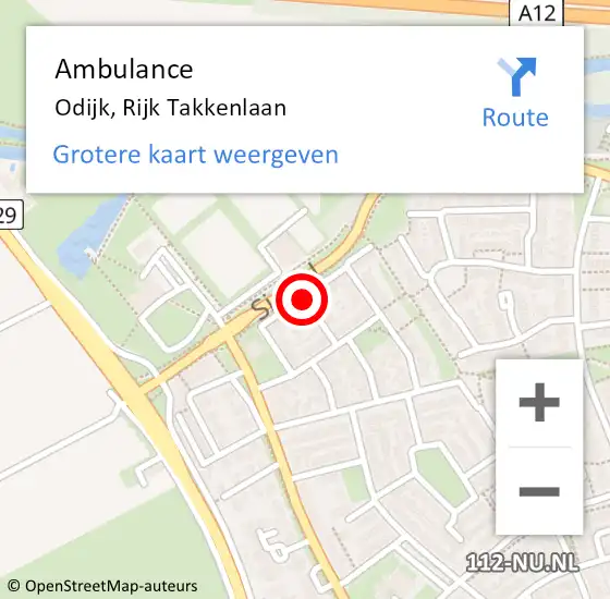 Locatie op kaart van de 112 melding: Ambulance Odijk, Rijk Takkenlaan op 22 januari 2016 14:47