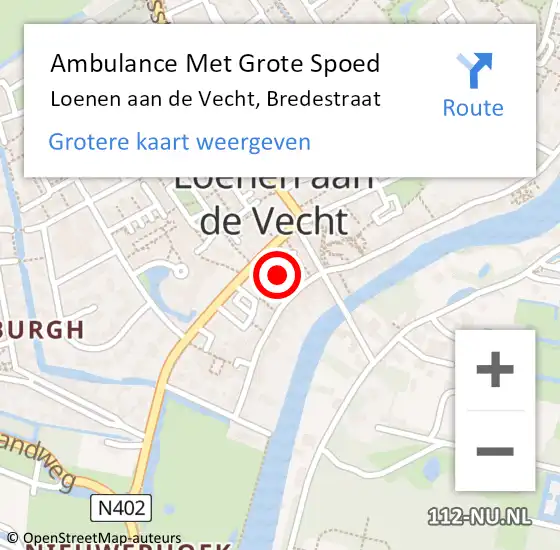 Locatie op kaart van de 112 melding: Ambulance Met Grote Spoed Naar Loenen aan de Vecht, Bredestraat op 22 januari 2016 16:10