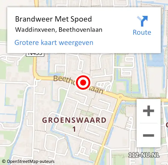 Locatie op kaart van de 112 melding: Brandweer Met Spoed Naar Waddinxveen, Beethovenlaan op 22 januari 2016 16:23