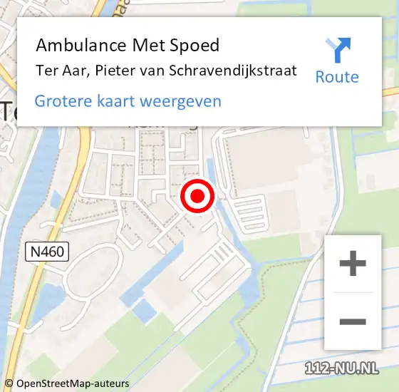 Locatie op kaart van de 112 melding: Ambulance Met Spoed Naar Ter Aar, Pieter van Schravendijkstraat op 22 januari 2016 17:13