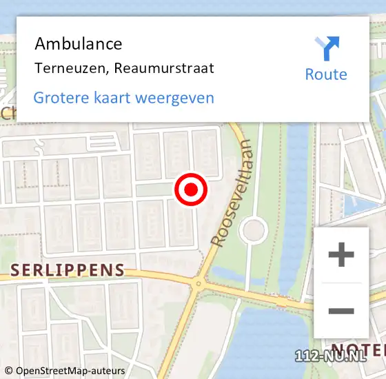 Locatie op kaart van de 112 melding: Ambulance Terneuzen, Reaumurstraat op 22 januari 2016 17:25