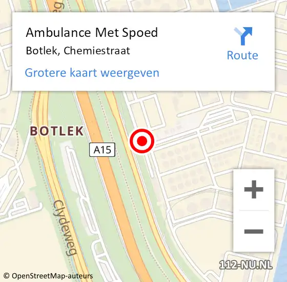 Locatie op kaart van de 112 melding: Ambulance Met Spoed Naar Botlek, Chemiestraat op 22 januari 2016 19:29