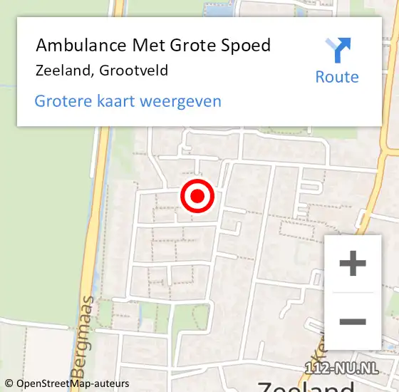 Locatie op kaart van de 112 melding: Ambulance Met Grote Spoed Naar Zeeland, Grootveld op 22 januari 2016 20:01