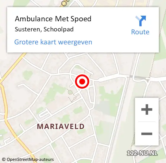 Locatie op kaart van de 112 melding: Ambulance Met Spoed Naar Susteren, Schoolpad op 22 januari 2016 21:04