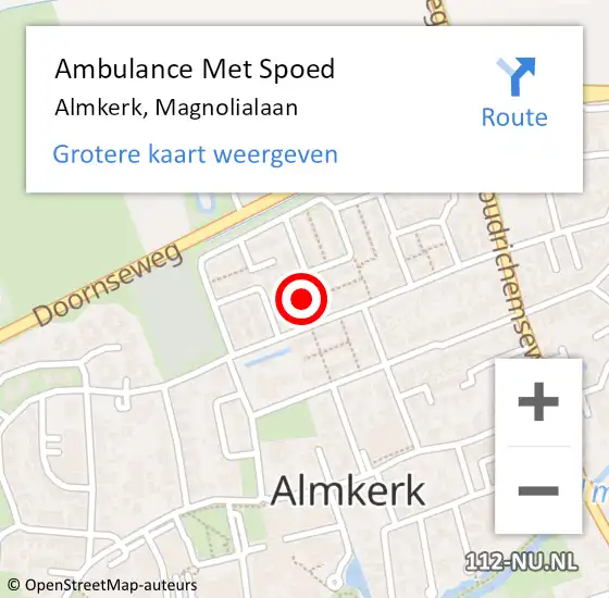 Locatie op kaart van de 112 melding: Ambulance Met Spoed Naar Almkerk, Magnolialaan op 22 januari 2016 21:09