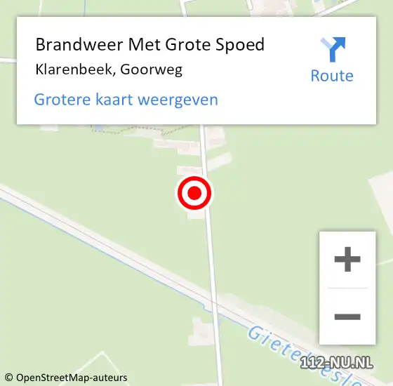 Locatie op kaart van de 112 melding: Brandweer Met Grote Spoed Naar Klarenbeek, Goorweg op 6 september 2013 13:09