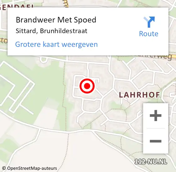 Locatie op kaart van de 112 melding: Brandweer Met Spoed Naar Sittard, Brunhildestraat op 23 januari 2016 01:55