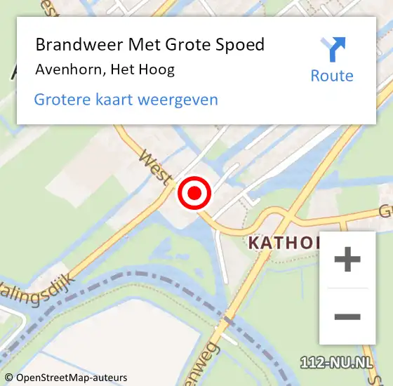 Locatie op kaart van de 112 melding: Brandweer Met Grote Spoed Naar Avenhorn, Het Hoog op 23 januari 2016 04:22