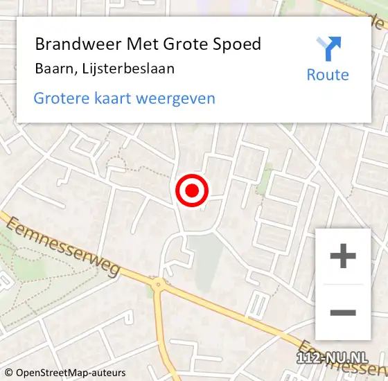 Locatie op kaart van de 112 melding: Brandweer Met Grote Spoed Naar Baarn, Lijsterbeslaan op 23 januari 2016 04:47