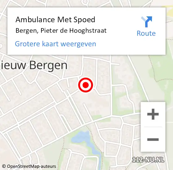 Locatie op kaart van de 112 melding: Ambulance Met Spoed Naar Bergen, Pieter de Hooghstraat op 23 januari 2016 11:21