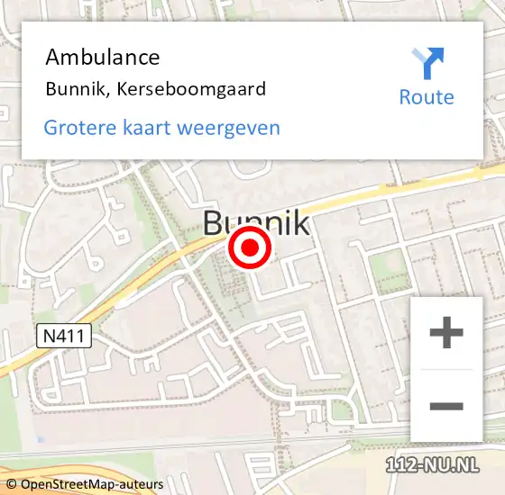 Locatie op kaart van de 112 melding: Ambulance Bunnik, Kerseboomgaard op 23 januari 2016 13:03