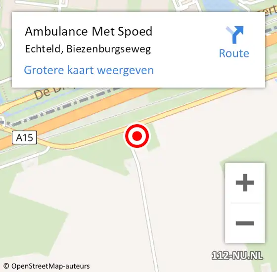 Locatie op kaart van de 112 melding: Ambulance Met Spoed Naar Echteld, Biezenburgseweg op 23 januari 2016 13:09