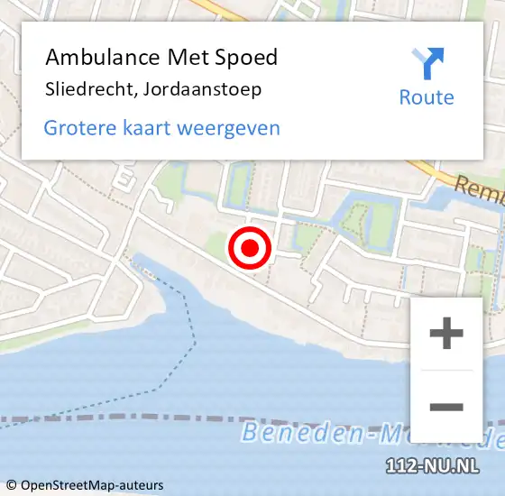 Locatie op kaart van de 112 melding: Ambulance Met Spoed Naar Sliedrecht, Jordaanstoep op 23 januari 2016 13:42