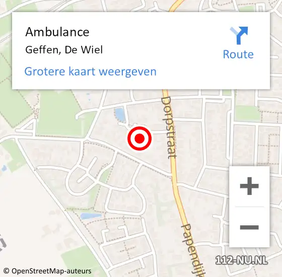 Locatie op kaart van de 112 melding: Ambulance Geffen, De Wiel op 23 januari 2016 15:59