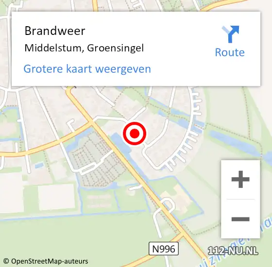 Locatie op kaart van de 112 melding: Brandweer Middelstum, Groensingel op 23 januari 2016 18:11