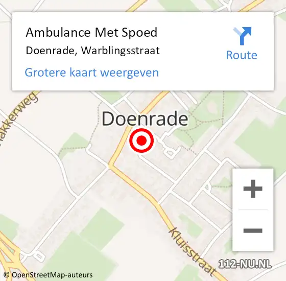 Locatie op kaart van de 112 melding: Ambulance Met Spoed Naar Doenrade, Warblingsstraat op 4 december 2013 08:58