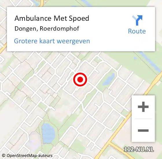 Locatie op kaart van de 112 melding: Ambulance Met Spoed Naar Dongen, Roerdomphof op 23 januari 2016 19:35