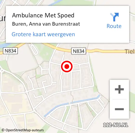 Locatie op kaart van de 112 melding: Ambulance Met Spoed Naar Buren, Anna van Burenstraat op 23 januari 2016 23:15