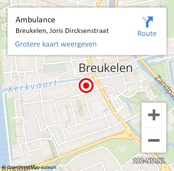 Locatie op kaart van de 112 melding: Ambulance Breukelen, Joris Dircksenstraat op 24 januari 2016 00:04