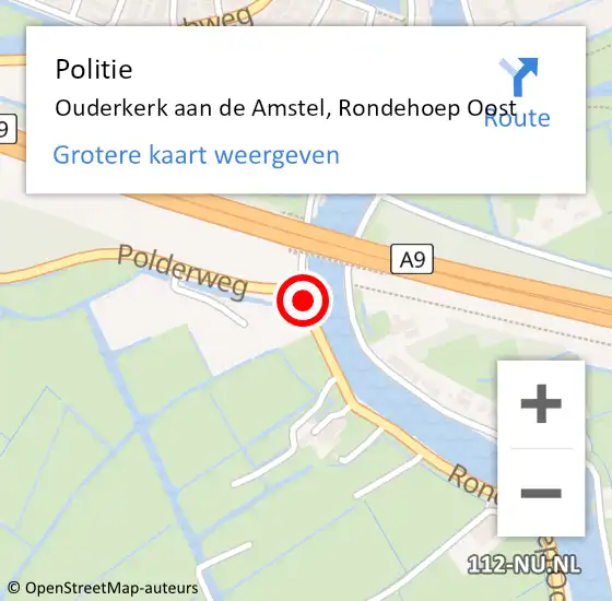 Locatie op kaart van de 112 melding: Politie Ouderkerk aan de Amstel, Rondehoep Oost op 24 januari 2016 00:05