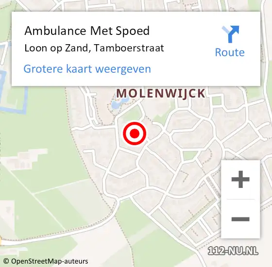 Locatie op kaart van de 112 melding: Ambulance Met Spoed Naar Loon op Zand, Tamboerstraat op 24 januari 2016 00:33