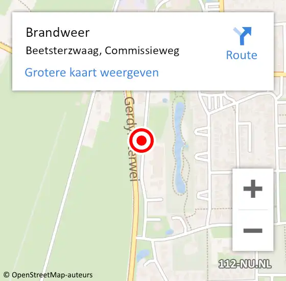 Locatie op kaart van de 112 melding: Brandweer Beetsterzwaag, Commissieweg op 24 januari 2016 01:37