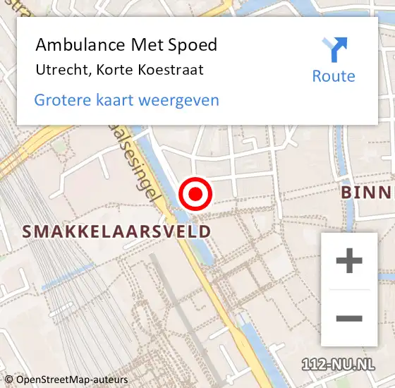 Locatie op kaart van de 112 melding: Ambulance Met Spoed Naar Utrecht, Korte Koestraat op 24 januari 2016 04:25