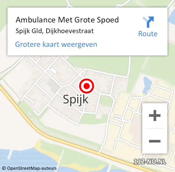 Locatie op kaart van de 112 melding: Ambulance Met Grote Spoed Naar Spijk Gld, Dijkhoevestraat op 4 december 2013 09:45