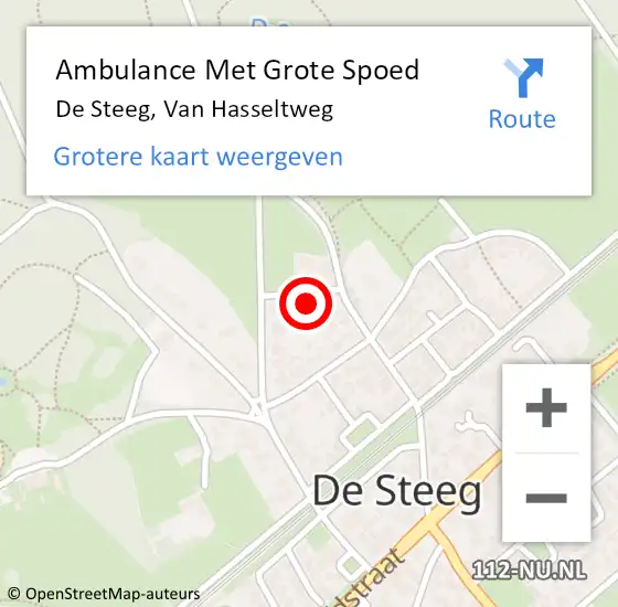 Locatie op kaart van de 112 melding: Ambulance Met Grote Spoed Naar De Steeg, Van Hasseltweg op 24 januari 2016 08:51