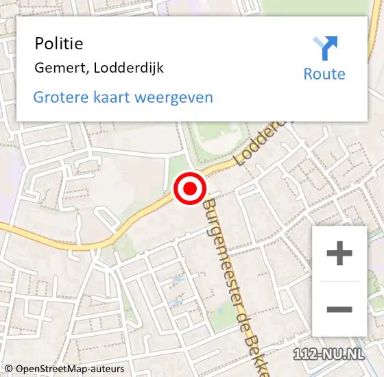 Locatie op kaart van de 112 melding: Politie Gemert, Lodderdijk op 24 januari 2016 09:51