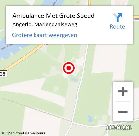 Locatie op kaart van de 112 melding: Ambulance Met Grote Spoed Naar Angerlo, Mariendaalseweg op 24 januari 2016 11:05