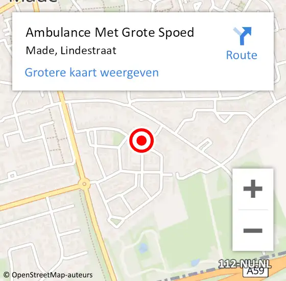 Locatie op kaart van de 112 melding: Ambulance Met Grote Spoed Naar Made, Lindestraat op 24 januari 2016 12:08