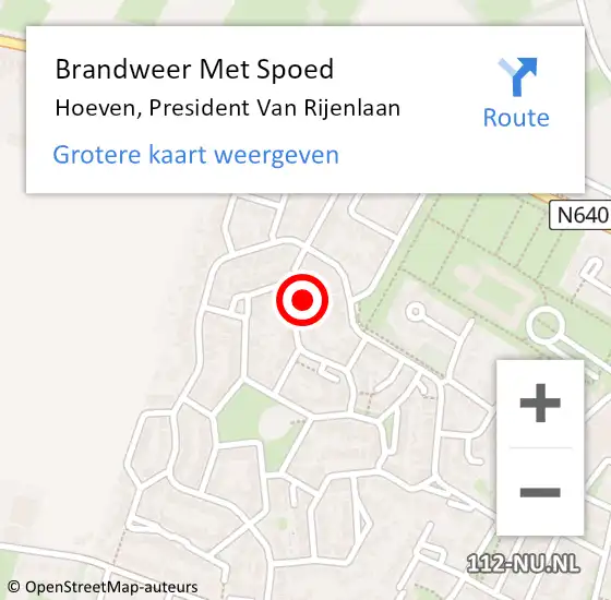 Locatie op kaart van de 112 melding: Brandweer Met Spoed Naar Hoeven, President Van Rijenlaan op 24 januari 2016 13:14